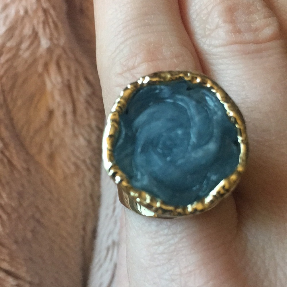 Love Tatum Aquamarine Rose Statement Ring (Adjustable)